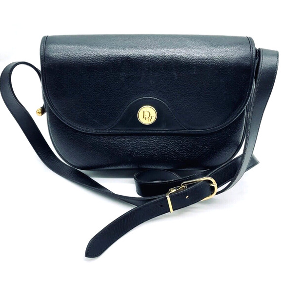 Authentic Christian Dior Black Leather Shoulder Crossbody Bag Gold Tone Hardware - Picture 1 of 11